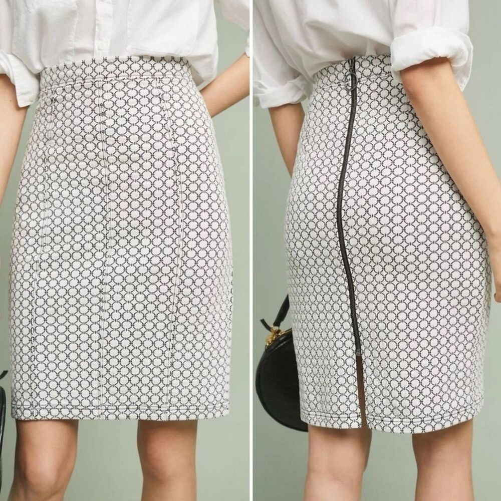 Maeve Pencil Skirt XS Black White Stretch Office Career Minimalist Anthropologie